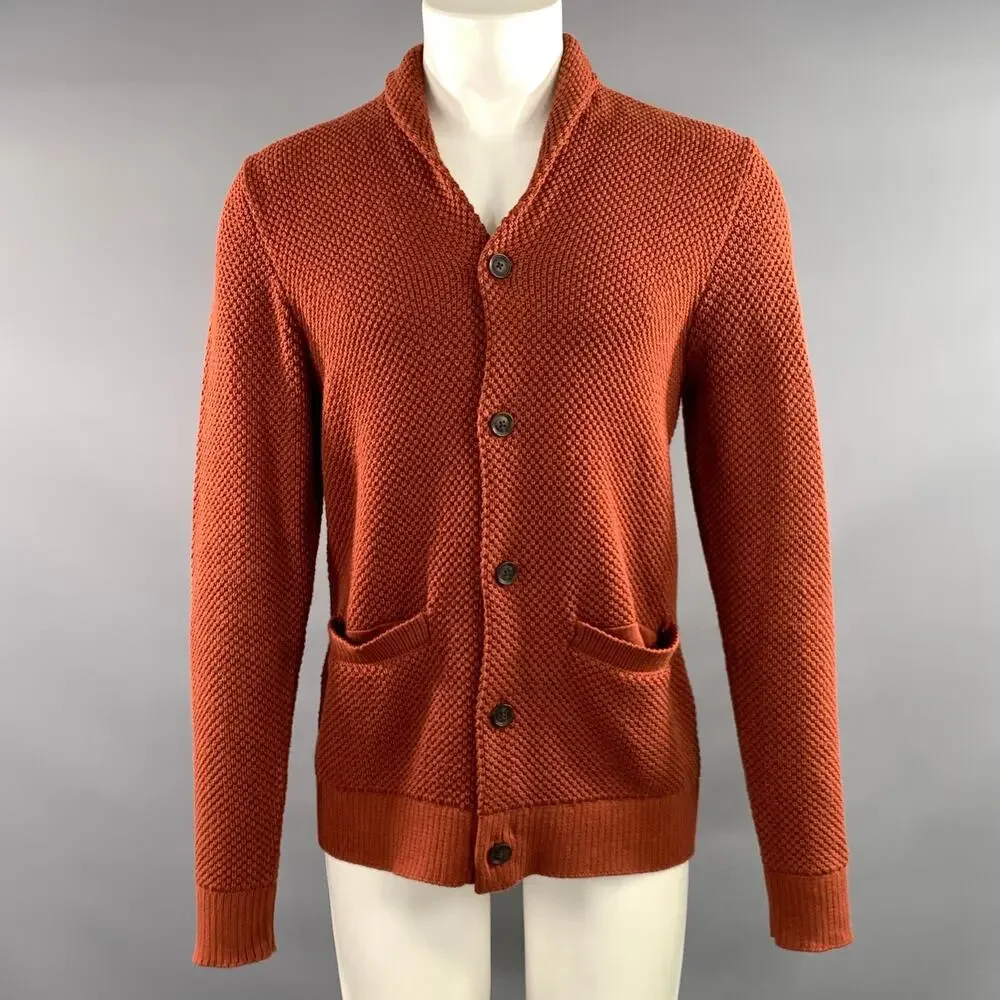 TAYLOR STITCH Size S Orange Mahagony Knit Cotton Shawl Cardigan